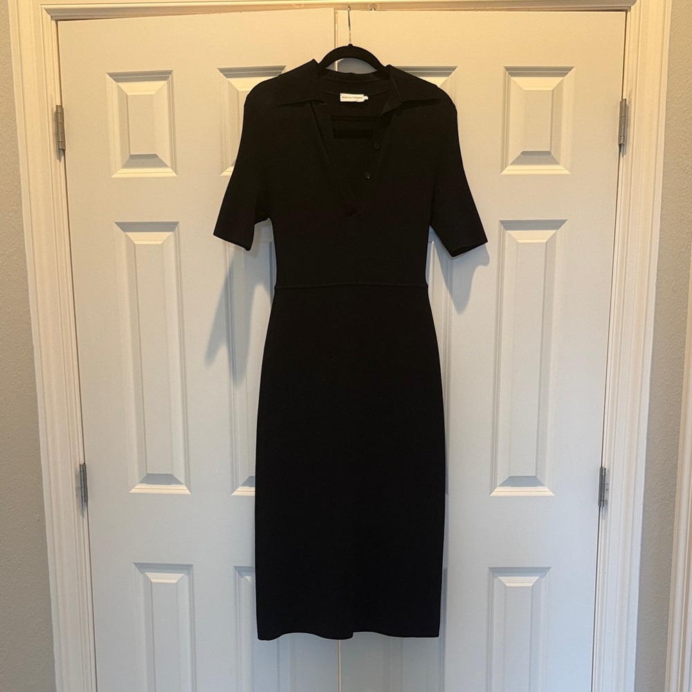 Scanlan Theodore Black Polo Collar Midi Dress